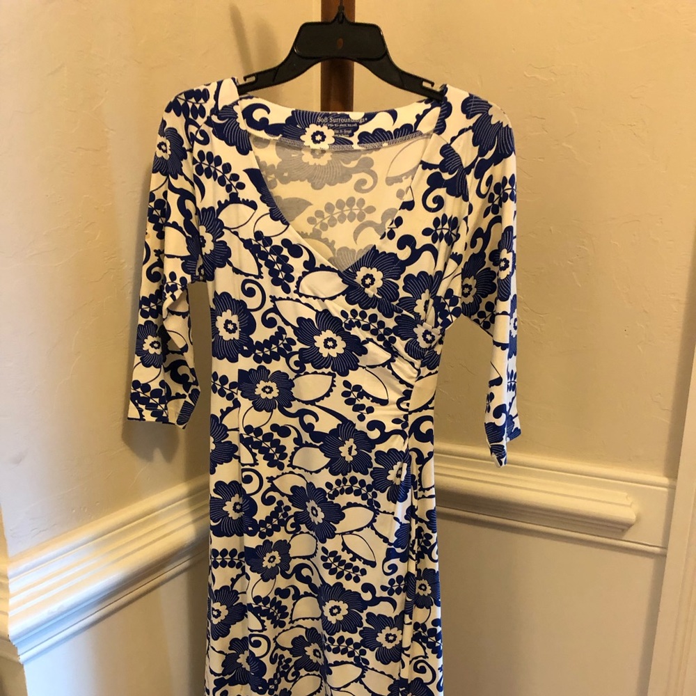 Soft surroundings white and blue faux wrap dress